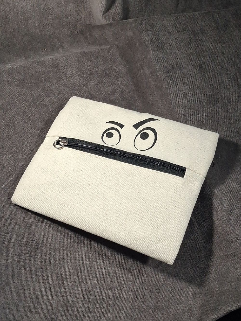 Ganz Funny Face Undyed Canvas Fully Lined Makeup Bag NWOT 9.5" x 8" Dbl Zipper